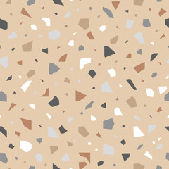 Seamless terrazzo pattern, abstract geometric mosaic shapes. Vector illustration for flooring, textile, wallpaper.