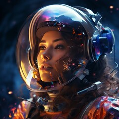 Fototapeta premium Astronaut Embracing the Galaxy Within a Glowing Plasma Suit