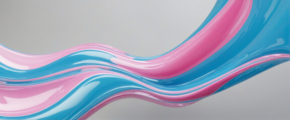Obraz premium Abstract futuristic 3D rendering of a glossy flowing glass shape with a twisted curve in iridescent pink and purple tones