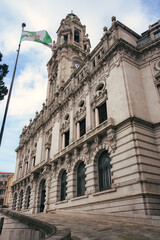 Fototapeta premium Majestic view of the historic Porto city hall in Portugal on a cloudy day