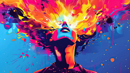  illustrations abstract illustration Woman with a explosion in her head