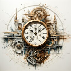 Fototapeta premium Artistic Clock Drawing with Interwoven Lines