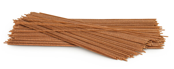 raw wholegrain spaghetti isolated on a white background