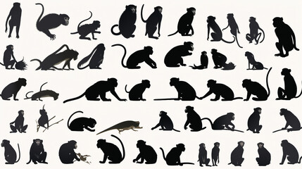 Monkey Silhouette Vector Collection: Diverse Poses for Wildlife and Graphic Designs