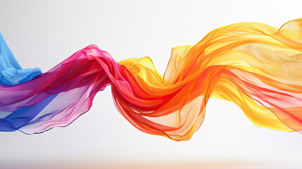 Fototapeta premium Colorful fabric floating in air on white background