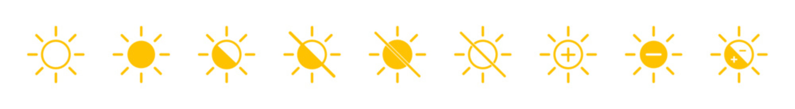 Bright icon. Brightness contrast signs. Bright clarity intensity icons