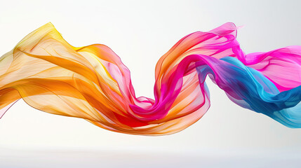 Obraz premium Colorful fabric floating in air on white background