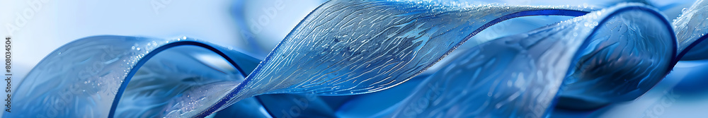 Poster Blue seaweed background with intertwined, large and thick, matte and translucent elements, with copy space. Soft gradient from light blue to dark blue, sense of depth, high resolution