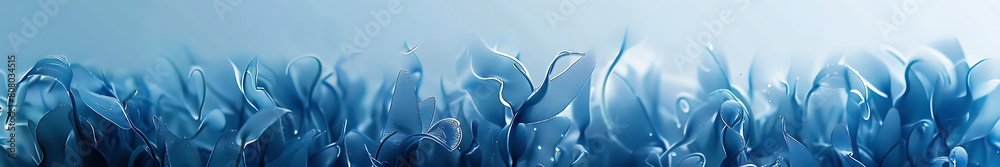 Poster blue seaweed background with intertwined, large and thick, matte and translucent elements, with copy