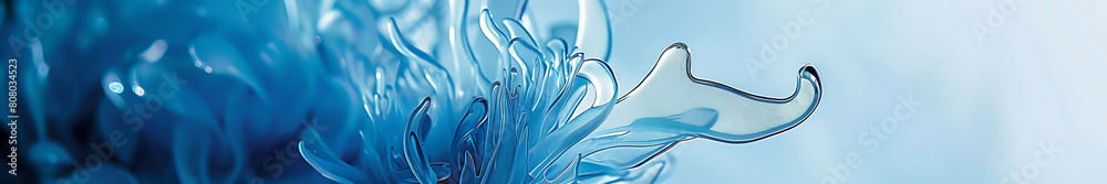 Poster blue seaweed background with intertwined, large and thick, matte and translucent elements, with copy