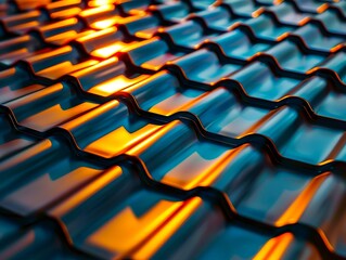 Obraz premium A close up of a metal roof with sun shining.