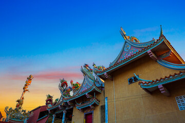 Chinese shrine building,Dragon statue is a beautiful Thai and Chinese architecture of Nachas sa thai chute shrine, naja