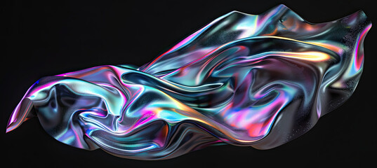liquid glossy iridescent cloth material isolated on black background