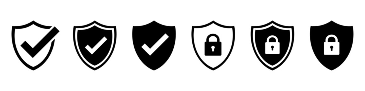 Shield check mark icon . Protection secure lock vector sign. Security and privacy symbol.