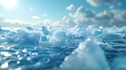 Fototapeta premium Close-up View of Ice Crystals and Bubbles in Frozen Water