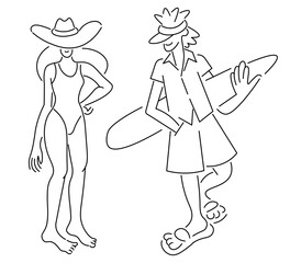 isolated linear people on the theme of summer and vacation. design for logo sticker print poster