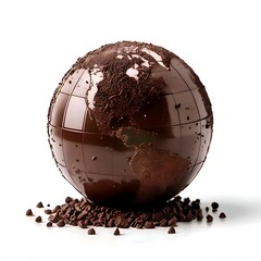 globe with chocolate particle on white background, world chocolate day