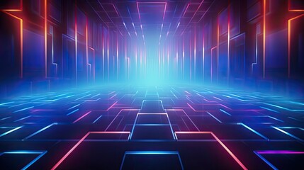 Abstract futuristic background with glowing neon grids and lines