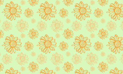 Obraz premium vector pattern seamless handdraw orange daisy flowers. botanical leaves pattern illustration. vintage design for wallpaper, pattern, decoration. floral art