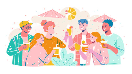 Diverse Group of Friends Enjoying Summer Drinks Outdoors