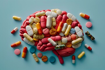 Brain Constructed with Various Pills and Capsules - Generative AI