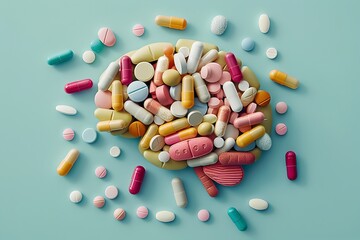 Brain Composed of Colorful Pills and Capsules - Generative AI