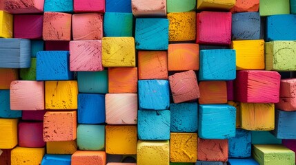 A close up of a pile of colorful blocks that are stacked on top of each other, AI