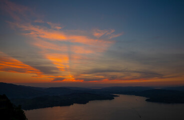 Aerial View over Lake Lucerne and Mountain in Sunset in Lucerne, Switzerland.