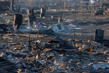 Consequences of the fire. Bed under rubble.