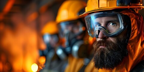 Bearded Men in Protective Gear: Ready for Construction Work. Concept Construction Workers, Bearded Men, Protective Gear, Outdoor Photoshoot, Construction Site