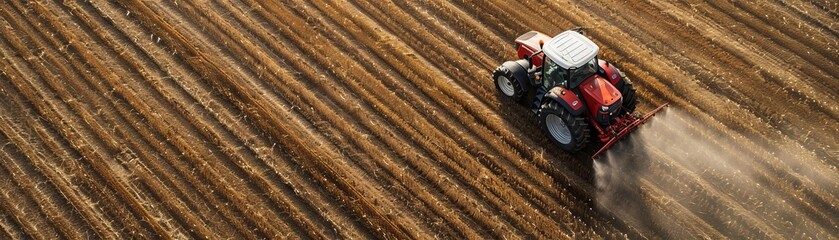 A tractor is spraying a field with a white substance