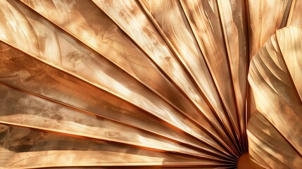 fan palm leaves stacked, detail texture background, earth tones, sun and shadows