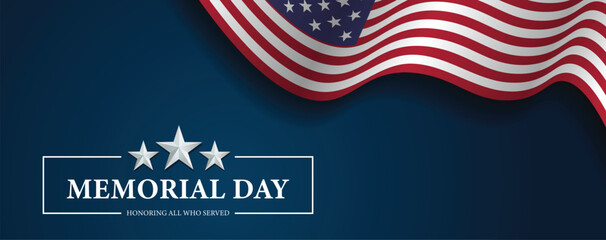 Memorial Day celebration in USA honoring all who served waving flag vector poster waving flag