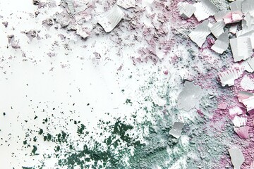 Crushed eyeshadow as sample of cosmetic product on white background