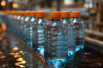 Close-up of Plastic Water Bottle Production Line