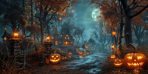 Spooky Halloween night in a creepy forest