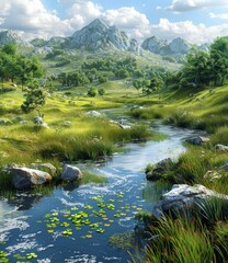 Fototapeta premium The river flows through the middle of the valley