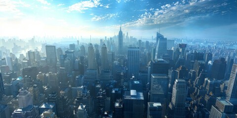 New York Cityscape with skyscrapers and sunlight