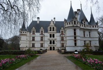 Renaissance castle of  Azay-Le-Rideau, France. Built in the 16th century and enlarged in the 19th...