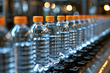 Close-Up of Bottled Water Production Line