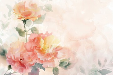 Chinese style, light pink and yellow gradient color ink painting of flowers