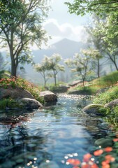Fototapeta premium Small river flowing through a beautiful fantasy forest