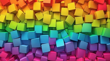 A rainbow colored wall of cubes is shown in this image, AI