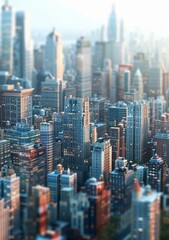 Fototapeta premium Tilt-shift photography of a dense urban downtown city center with skyscrapers during the day