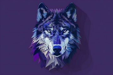 Illustration of a wolf in a polygonal style on a purple background