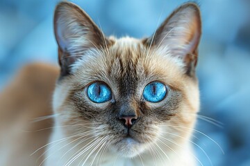 Close up portrait of siamese cat with blue eyes looking at camera - Powered by Adobe