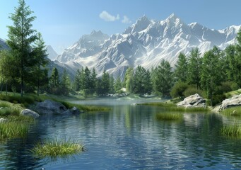 Fototapeta premium Mountains, lake and trees