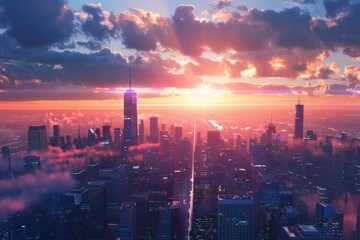 Naklejka premium A beautiful sunset over a city