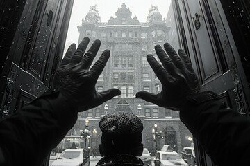 Hands of a man in front of a window in New York City