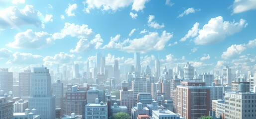 Cityscape during the day with blue sky and white clouds